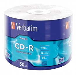 Verbatim CD-R, 43787, DataLife, 50-pack, 700MB, Extra Protection, 52x, 80min., 12cm, bez możliwości nadruku, cake box, Standard,
