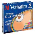 Verbatim CD-RW, 43167, DataLife PLUS, 5-pack, 700MB, Serl, 8-12x, 80min., 12cm, Color, bez możliwości nadruku, slim box, Color, 