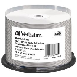 Verbatim DVD-R, 43734, Waterproof, 50-pack, 4.7GB, 16x, 12cm, General, Standard, cake box, Wide Printable, do archiwizacji danyc