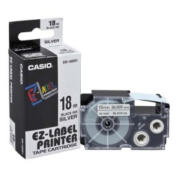 Casio oryginalny taśma do drukarek etykiet Casio XR-18SR1 czarny druk/srebrny podkład 18mm