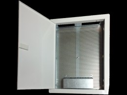Obudowa / szafka lokalowa, multimedialna 500x350x90, podtynkowa, drzwi perforowane, 1 x gn. elektryczne, 14 x gn. Keystone