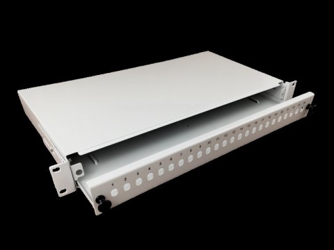 Przełącznica światłowodowa 24xST 19" 1U z płytą czołową oraz akcesoriami montażowymi (dławiki, opaski), wysuwalna