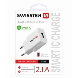 SWISSTEN Sieciowy adapter 1x USB 21A 100-240V 5V 2100mA biała