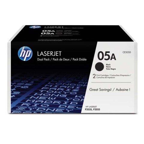 HP oryginalny toner CE505D, black, 2x2300s, HP 05A, HP LaserJet P2035, 2055, 2szt