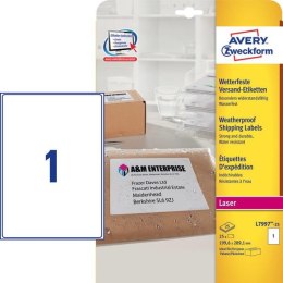Avery Zweckform etykiety 99.1mm x 139mm, A4, białe, 1 etykieta, wodoodporny, pakowany po 25 szt., L7994-25, do drukarek laserowy