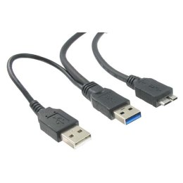 Kabel USB (3.0), USB A 2X M- USB micro B M, 1.8m, czarny