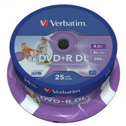 Verbatim DVD+R, 43667, DataLife PLUS, 25-pack, 8.5GB, 8x, 12cm, General, Double Layer, cake box, Wide Printable, do archiwizacji