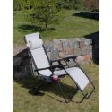 Leżak ogrodowy składany wielofunkcyjny ze stolikiem i gazetownikiem 175x52/65x110cm beżowy