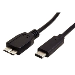 Kabel USB (3.1), USB micro B (3.0) M- USB C M, 0.5m, okrągły, czarny, plastic bag