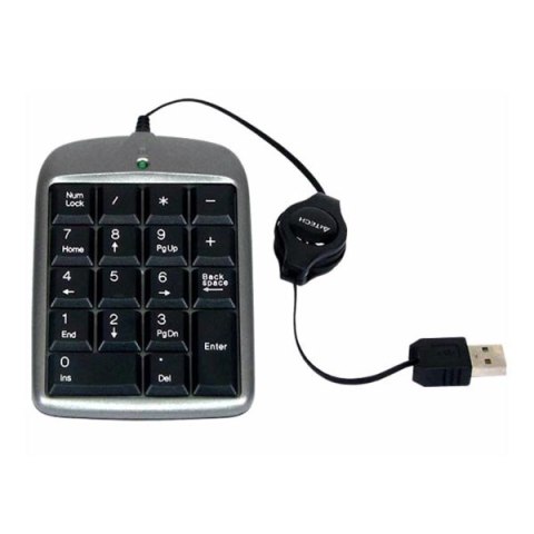 A4Tech TK-5, klawiatura numeryczna, kabel ze zwijarką typ przewodowa (USB), czarno-srebrna, CZ