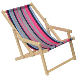 Leżak plażowy drewniany z podłokietnikiem classic w pasy
