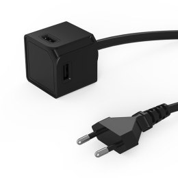 Ładowarka USB przedłużacz, CEE7 (widelec)-POWERCUBE, 1.5m, USBCUBE EXTENDED, czarna, POWERCUBE, 4x USB A port, kompaktní