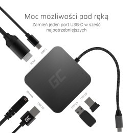 Green Cell Adapter, Przejściówka, GC HUB2 USB-C 6w1 (USB 3.0 HDMI Ethernet USB-C) do Apple MacBook, Dell XPS i innych