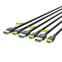 Zestaw 3x Kabel Green Cell GC Ray USB - USB-C 30cm, 120cm, 200cm, zielony LED, szybkie ładowanie Ultra Charge, QC 3.0