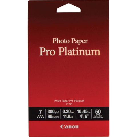 Canon Photo Paper Pro Platinum PT-101, foto papier, połysk, biały, 10x15cm, 4x6", 300 g/m2, 50 szt., 2768B014, atrament