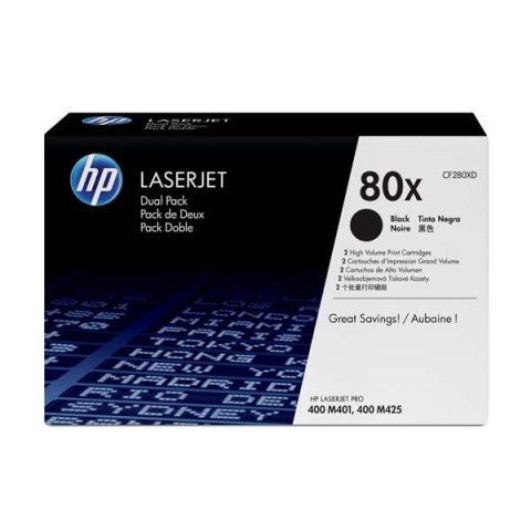 HP oryginalny toner CF280XD  black  6900s  HP 80X  HP LaserJet+  N  dual pack  2000g