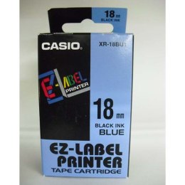 Casio oryginalny taśma do drukarek etykiet, Casio, XR-18BU1, czarny druk/niebieski podkład, nielaminowany, 8m, 18mm