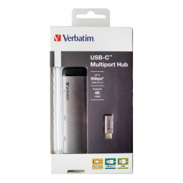 USB (3.1) hub 4-port, 49140, szara, délka kabelu 15cm, Verbatim, adapter USB C na 1x USB C, 1x USB A(3.0), 1x HDMI