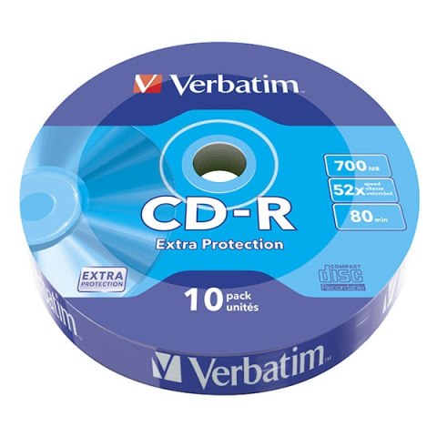 Verbatim CD-R, 43725, 10-pack, 700MB, Extra Protection, 52x, 80min., 12cm, cake box, Standard, do archiwizacji danych