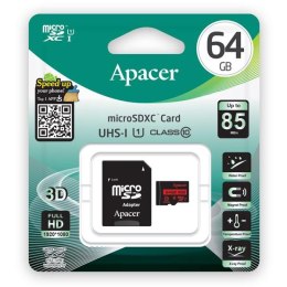 Apacer karta pamięci Secure Digital, 64GB, micro SDXC, AP64GMCSX10U5-R, UHS-I U1 (Class 10), z adapterm