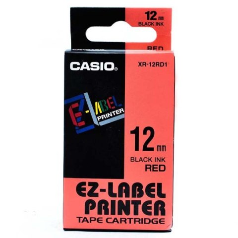 Casio oryginalny taśma do drukarek etykiet, Casio, XR-12RD1, czarny druk/czerwony podkład, nielaminowany, 8m, 12mm