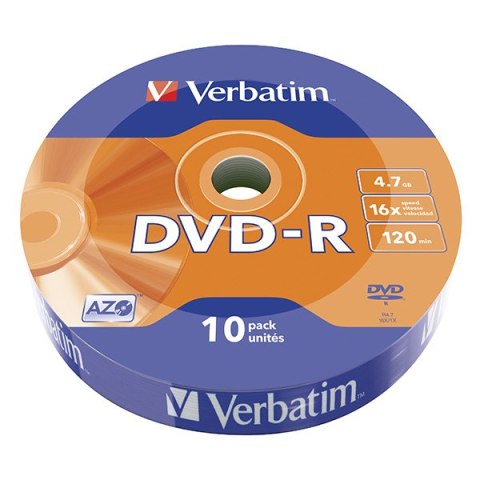 Verbatim DVD-R, 43729, DataLife, 10-pack, 4.7GB, 16x, 12cm, Matt Silver, cake box, Azo+, do archiwizacji danych