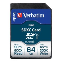 Verbatim karta pamięci SDXC Pro, 64GB, SDXC, 47022, UHS-I U3