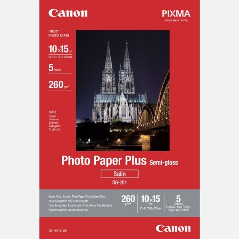 Canon Photo Paper Plus Semi-G, foto papier, półpołysk, satynowy typ biały, 10x15cm, 4x6", 260 g/m2, 5 szt., 1686B072, atrament