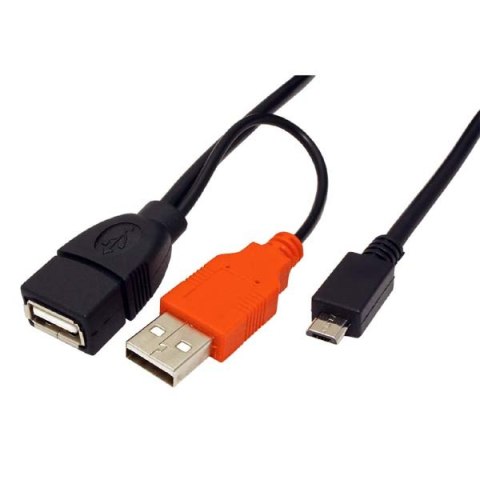 Kabel USB (2.0), USB A F + M- USB micro M, 1m, czarny