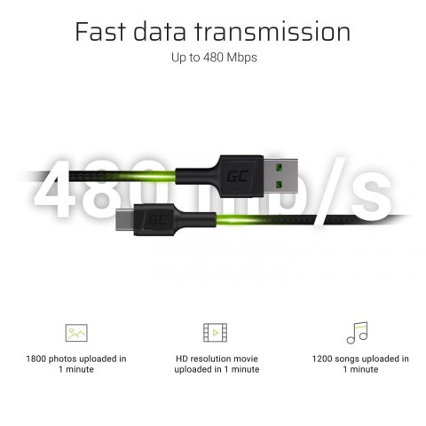 Kabel Green Cell GC PowerStream USB-A - USB-C 200cm, szybkie ładowanie Ultra Charge, QC 3.0