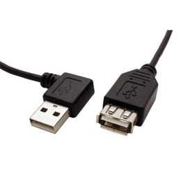 Kabel USB (2.0), USB A M- USB A F, 0.3m, łamany 90°(w lewo), czarny