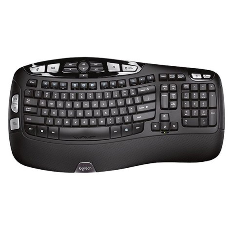 Logitech K350, Klawiatura AA, US, ergonomiczna, nano odbiornik USB typ 2.4 [GHz], bezprzewodowa, czarna