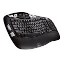 Logitech K350, Klawiatura AA, US, ergonomiczna, nano odbiornik USB typ 2.4 [GHz], bezprzewodowa, czarna