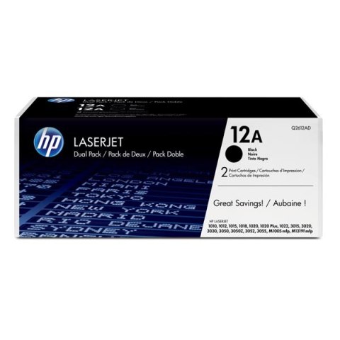 HP oryginalny toner Q2612AD, black, 4000 (2x2000)s, HP 12A, HP LaserJet 1010, 1012, 1015, 1020, 1022, 3015, 3020, dual pack, 2sz