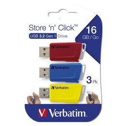 Verbatim USB flash disk, 3.2, 16GB, Store,N,Click, czerwony, niebieski, żółty, 49306, 3 szt.