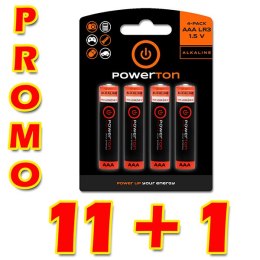 Bateria alkaliczna, AAA, 1.5V, Powerton, box, 12x4-pack, PROMO 4-pack 11+1 GRATIS (44+4 szt GRATIS)