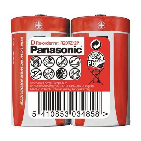 Bateria cynkowo-węglowa, ogniwo typ D, 1.5V, Panasonic, Folia, 2-pack