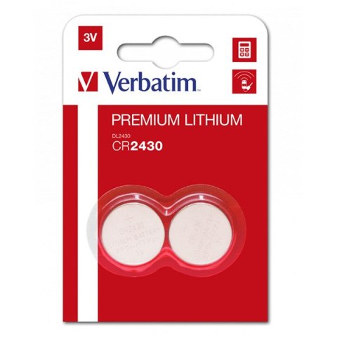 Bateria litowa, CR2430, 3V, Verbatim, blistr, 2-pack, 49937