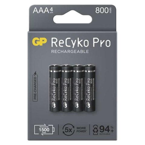 Baterie fabrycznie ładowane, AAA, 1.2V, 800 mAh, GP Recyko Pro, blistr, 4-pack