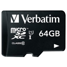 Verbatim Micro Secure Digital Card, 64GB, micro SDXC, 44084, UHS-I U1 (Class 10), z adapterm
