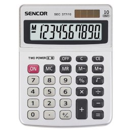 Sencor Kalkulator SEC 377/10, szara, biurkowy, 10 miejsc, podwójne zasilanie, metalowa obudowa