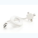 Kabel USB (2.0), USB A M- USB C / Lightning / Micro-USB, 1.5m, 3w1, biały, Powercube, płaski