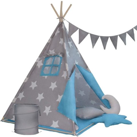 Namiot tipi dla dzieci, niebiesko-szary, z akcesoriami