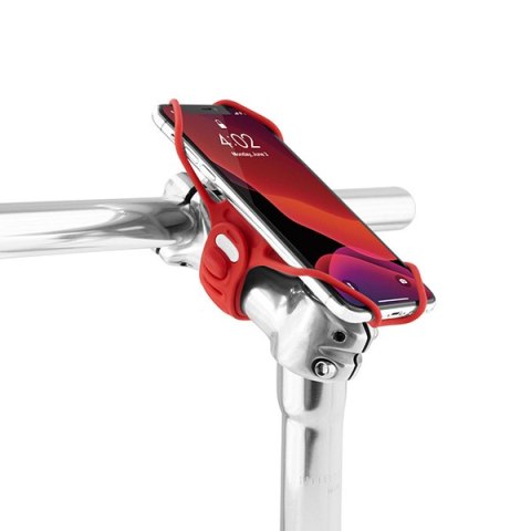Uchwyt telefonu komórkowego Bone Bike Tie 3 Pro, na rower, regulowany rozmiar, czerwony, 4.7-7.2", silikon, nocowany na trzonku 