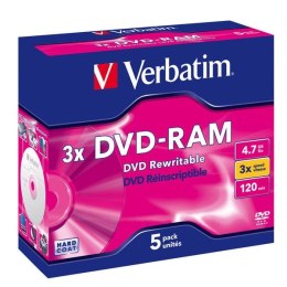 Verbatim DVD-RAM, 43450, DataLife PLUS, 5-pack, 4.7GB, 2-4x, 12cm, General, Scratch Resistant, jewel box, Rewritable, bez możliw