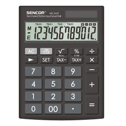 Sencor Kalkulator SEC 333 T, czarna, biurkowy, 12 miejsc, podwójne zasilanie