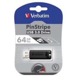 Verbatim USB flash disk, USB 3.0 (3.2 Gen 1), 64GB, PinStripe, Store N Go, czarny, 49318, USB A, z wysuwanym złączem