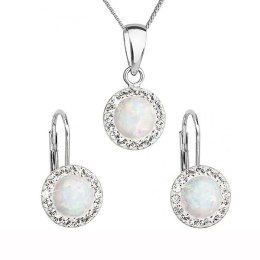 Komplet srebrnej biżuterii Evolution Group White Opal, (kolczyki, łańcuszki, zawieszka), srebro