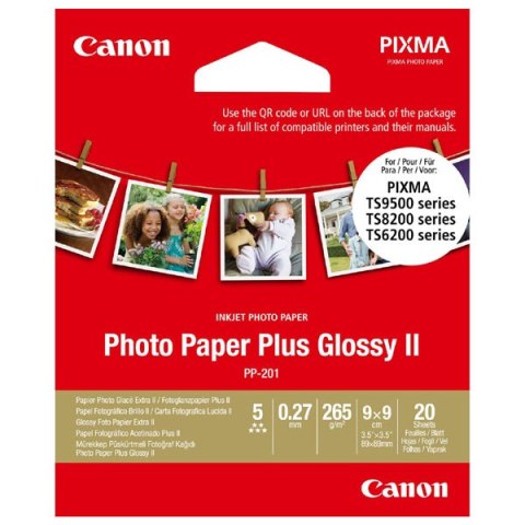 Canon Photo Paper Plus II, foto papier, połysk, kwadratowy typ biały, PIXMA TS9500, TS8200 a TS6200, 8.89x8.89cm, 3.5x3.5", 265 