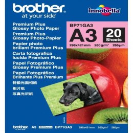 Brother Glossy Photo Paper, foto papier, połysk, biały, A3, 260 g/m2, 20 szt., BP71GA3, atrament